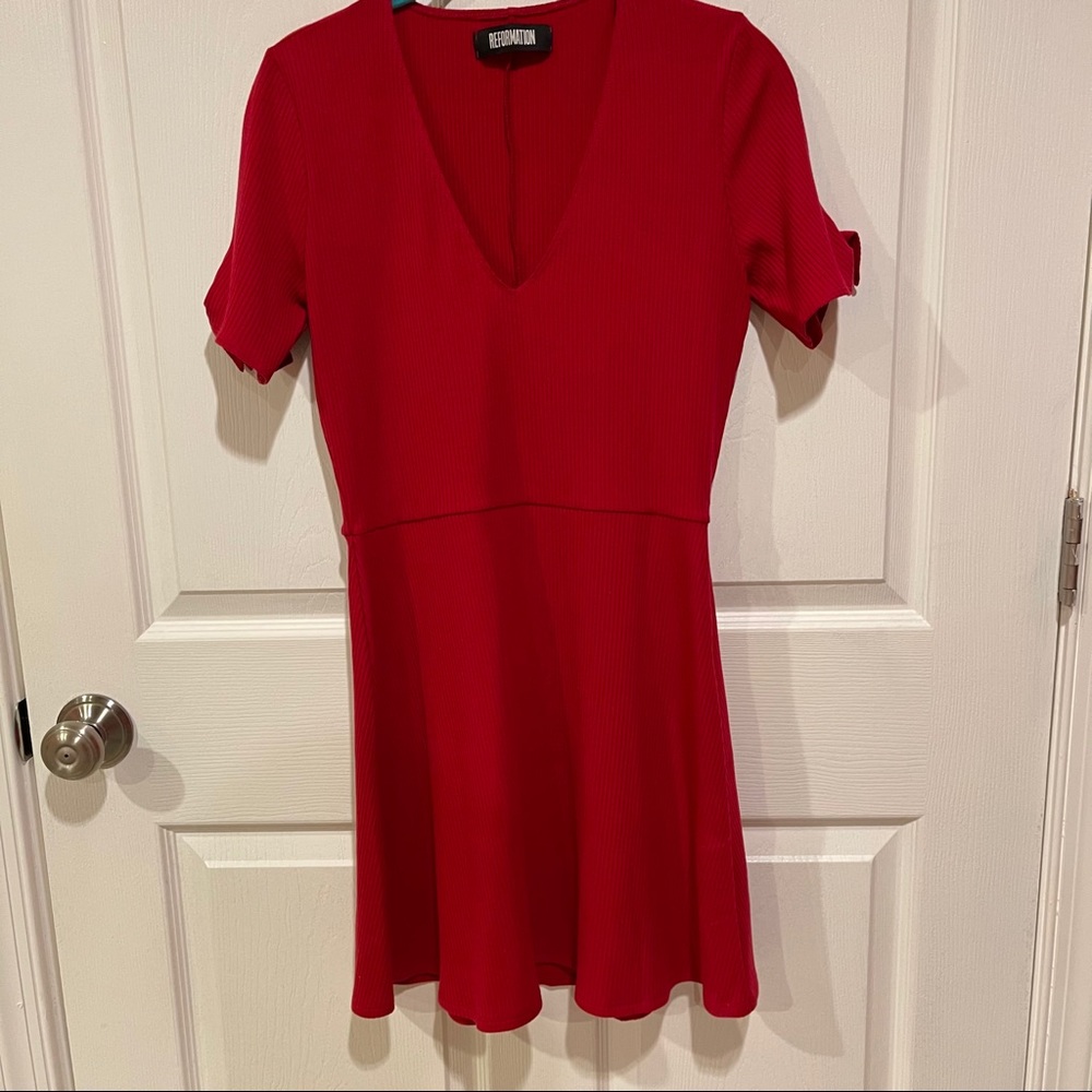 Reformation VNeck Ribbed Low Waist Dress R…